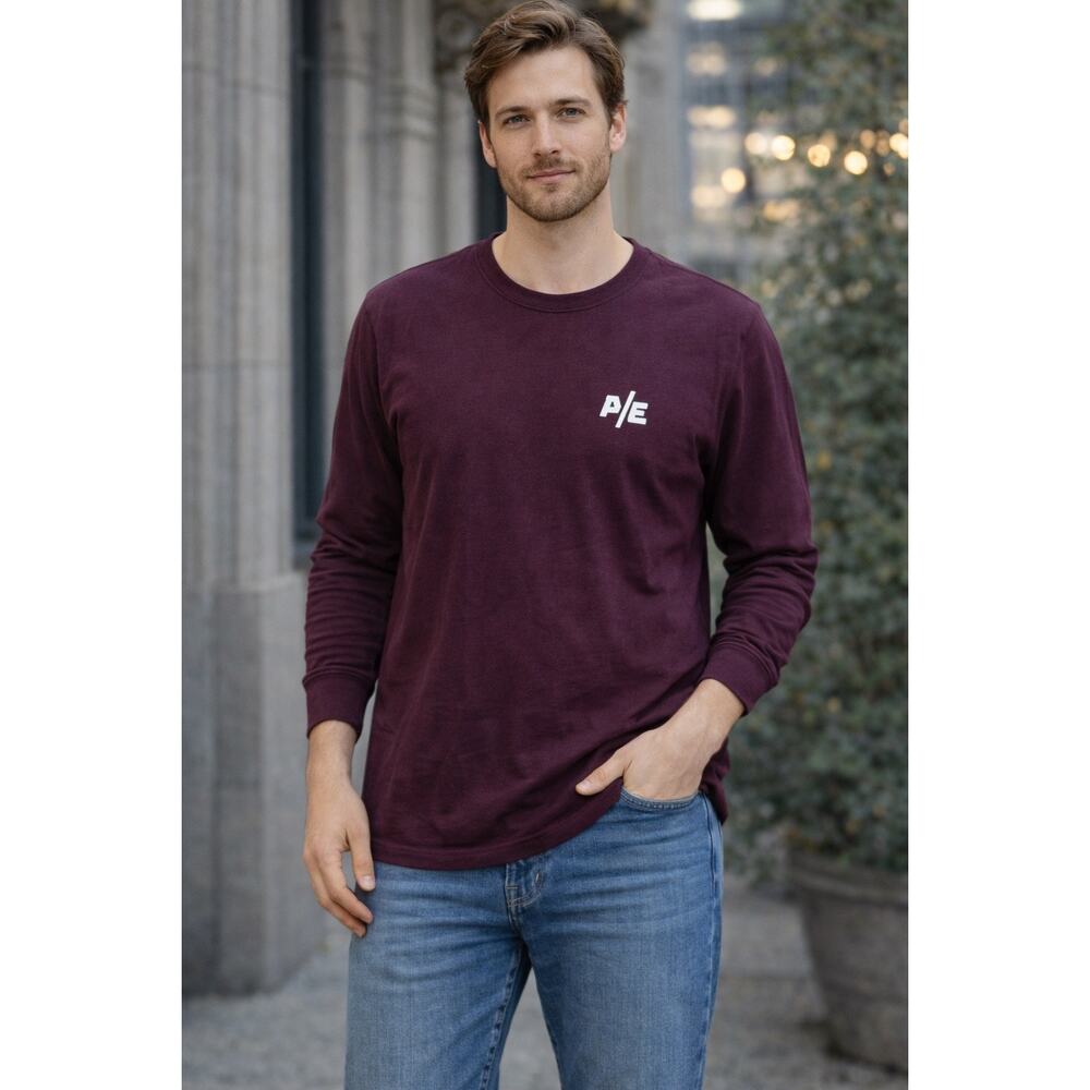 American Eagle Mens Basic‎ Crewneck Large Burgundy Long Sleeve T-Shirt  Cotton